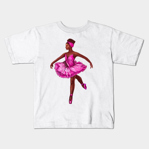 Ballet African American ballerina in pink tutu black woman with afro hair dancer dancing dance Kids T-Shirt by Artonmytee